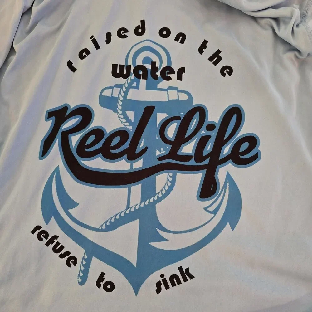 REEL LIFE Men's Blue Fishing Shirt Long Sleeve Performance Size Missing See Pics